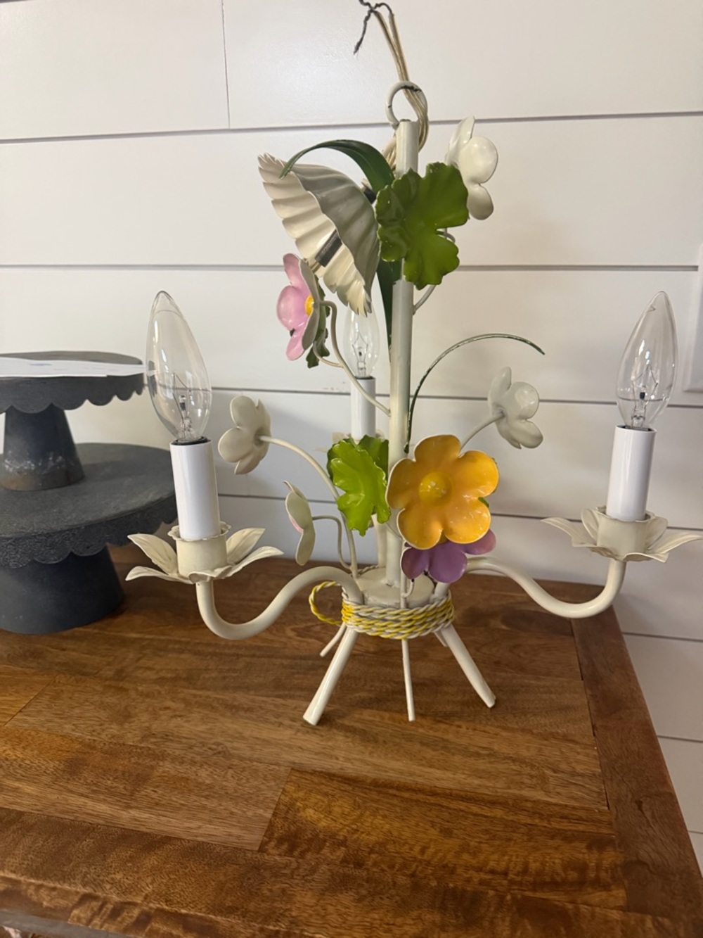 Shabby Chic, Italian Metal Floral Light fixture.